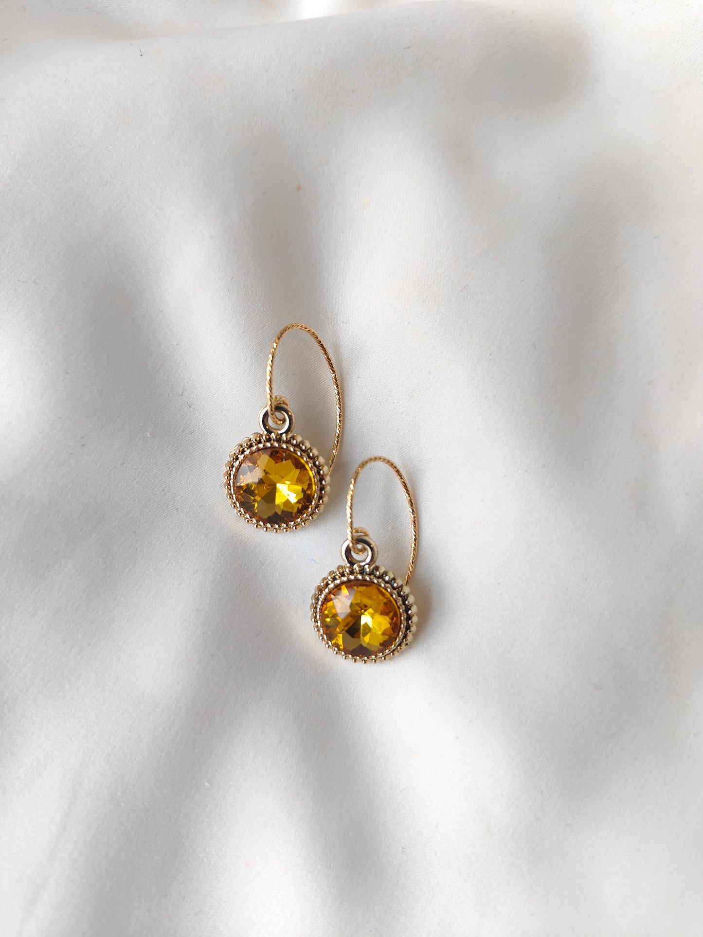 Bonnie - Crystal Gem Drop Earrings - Gold / Amber