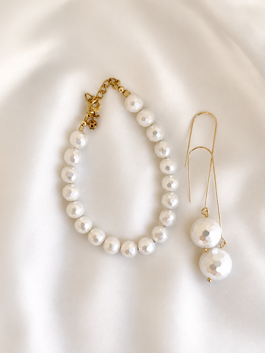 KEIRA - Faceted Crystal Pearl Drop Earrings