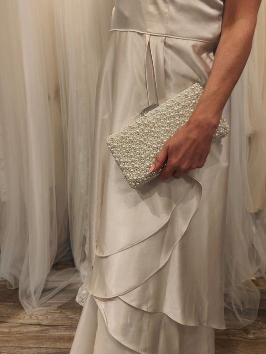 Belinda Pearl Box Clutch - Bridal Ivory - Silver Clasp