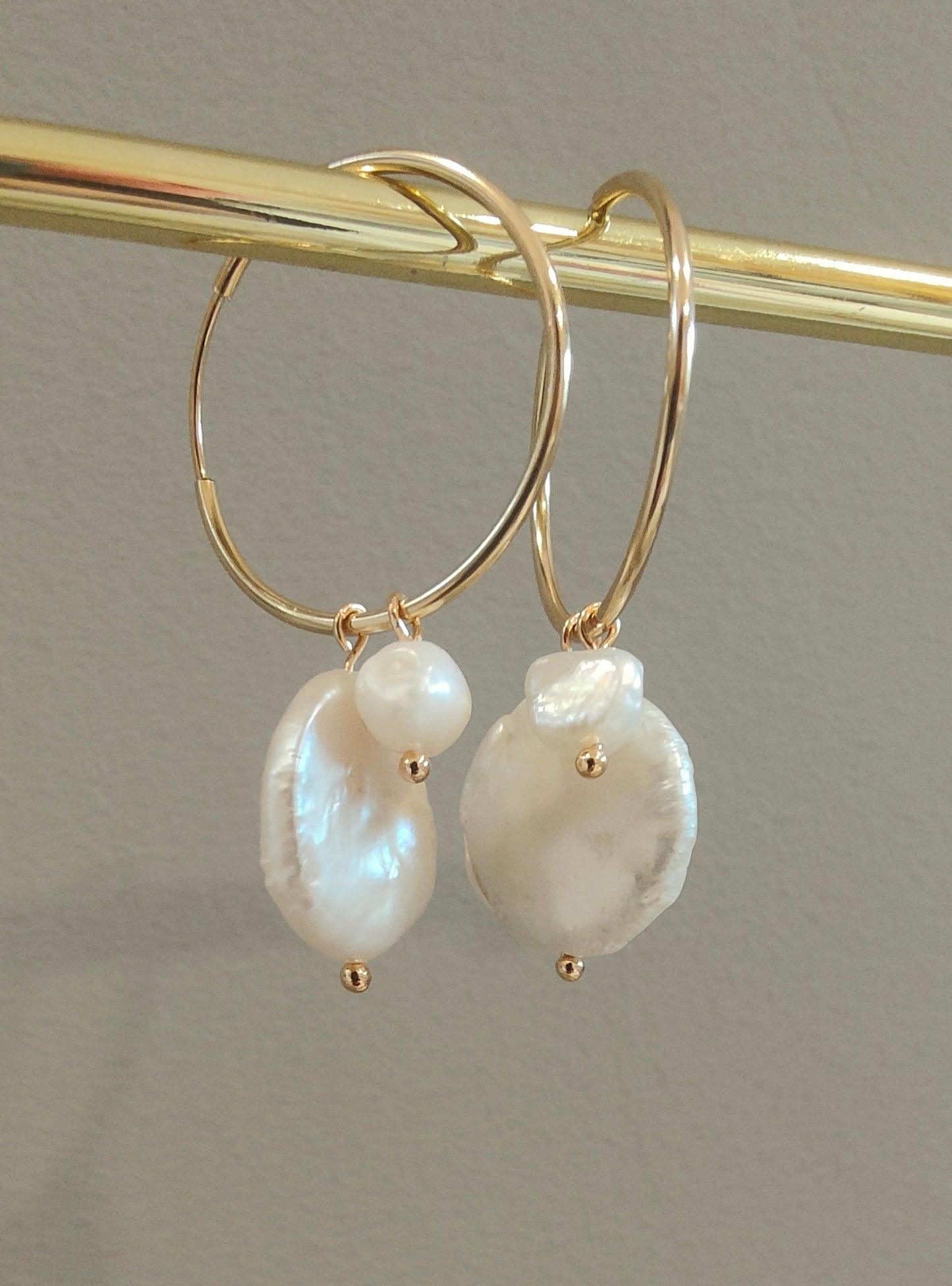 GRETCHEN - Natural Pearl Hoop Bridal Earrings