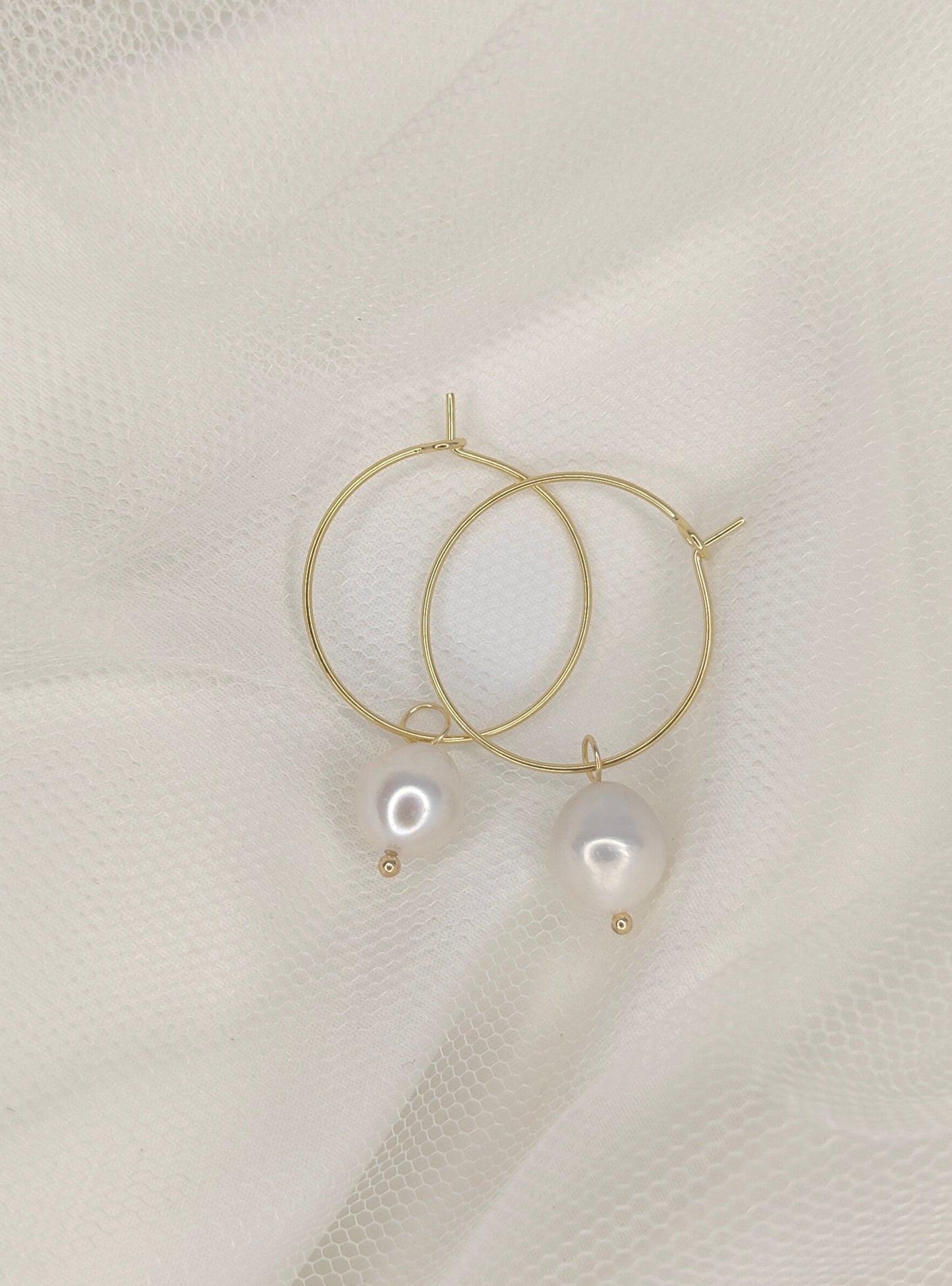 GLENDA - Natural Pearl Hoop Bridal Earrings