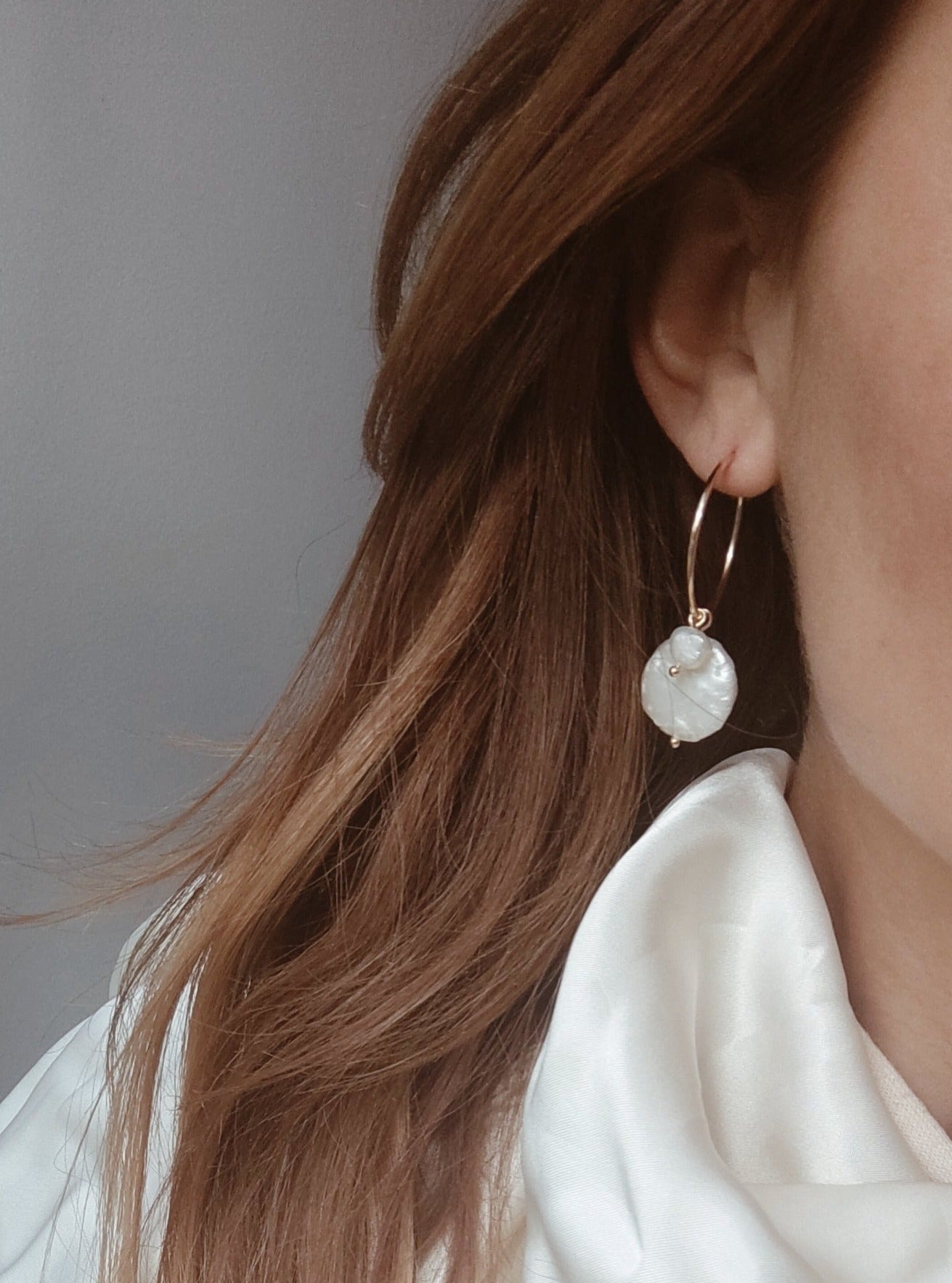GRETCHEN - Natural Pearl Hoop Bridal Earrings