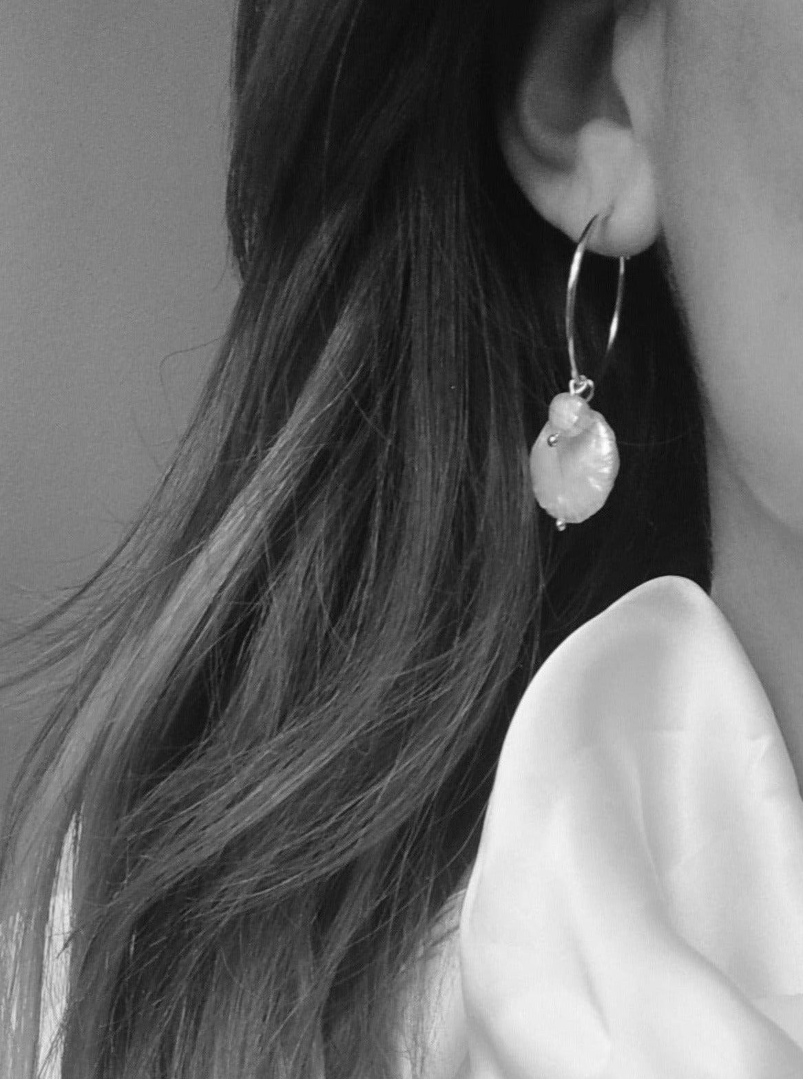 GRETCHEN - Natural Pearl Hoop Bridal Earrings