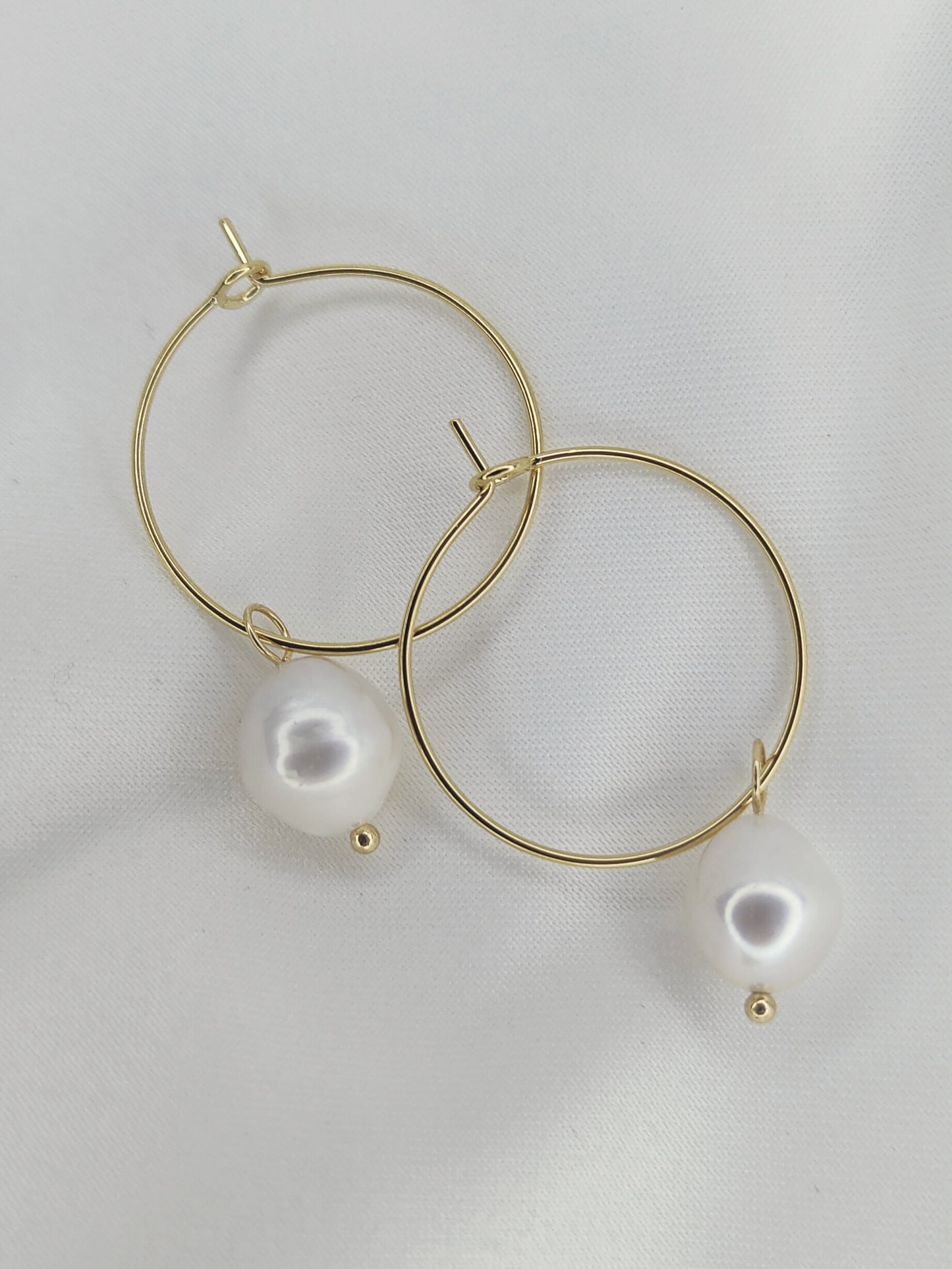 GLENDA - Natural Pearl Hoop Bridal Earrings