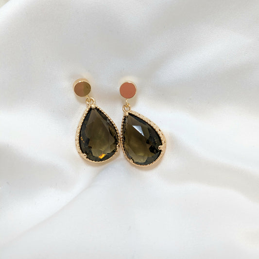 ANNA - Large Teardrop Earrings - Olive