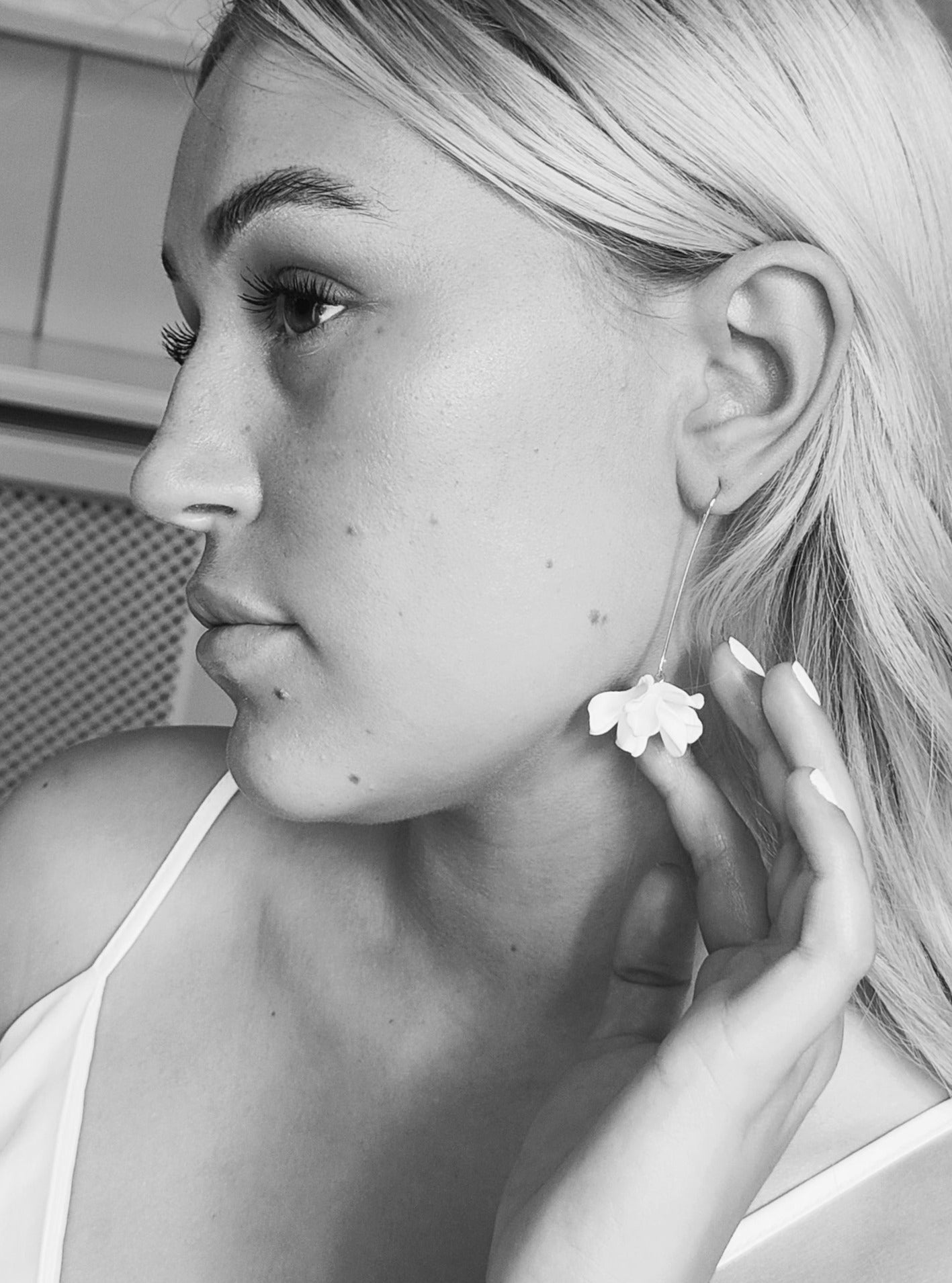 ANEMONE - Silver Floral  Statement Bridal Earrings