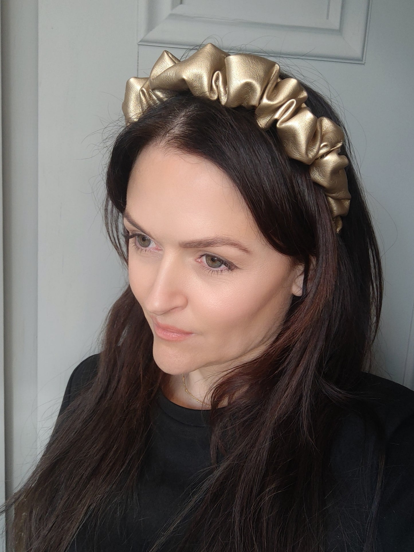 Petite Ruffle Headband - Gold Faux Leather -  ☘ IRISH DESIGN by KYNA MAREE