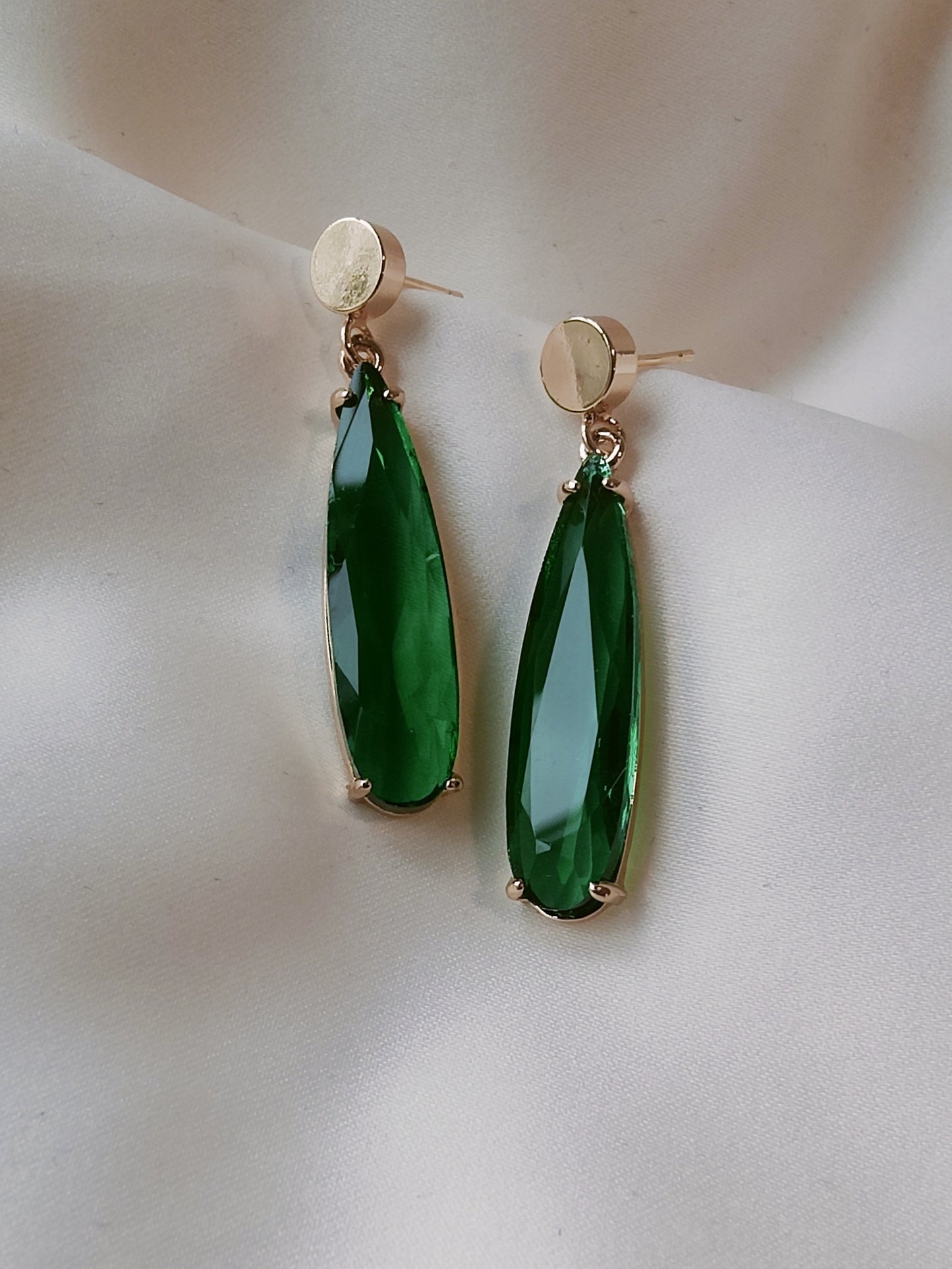 HELEN - Long Crystal Drop Earrings - Emerald