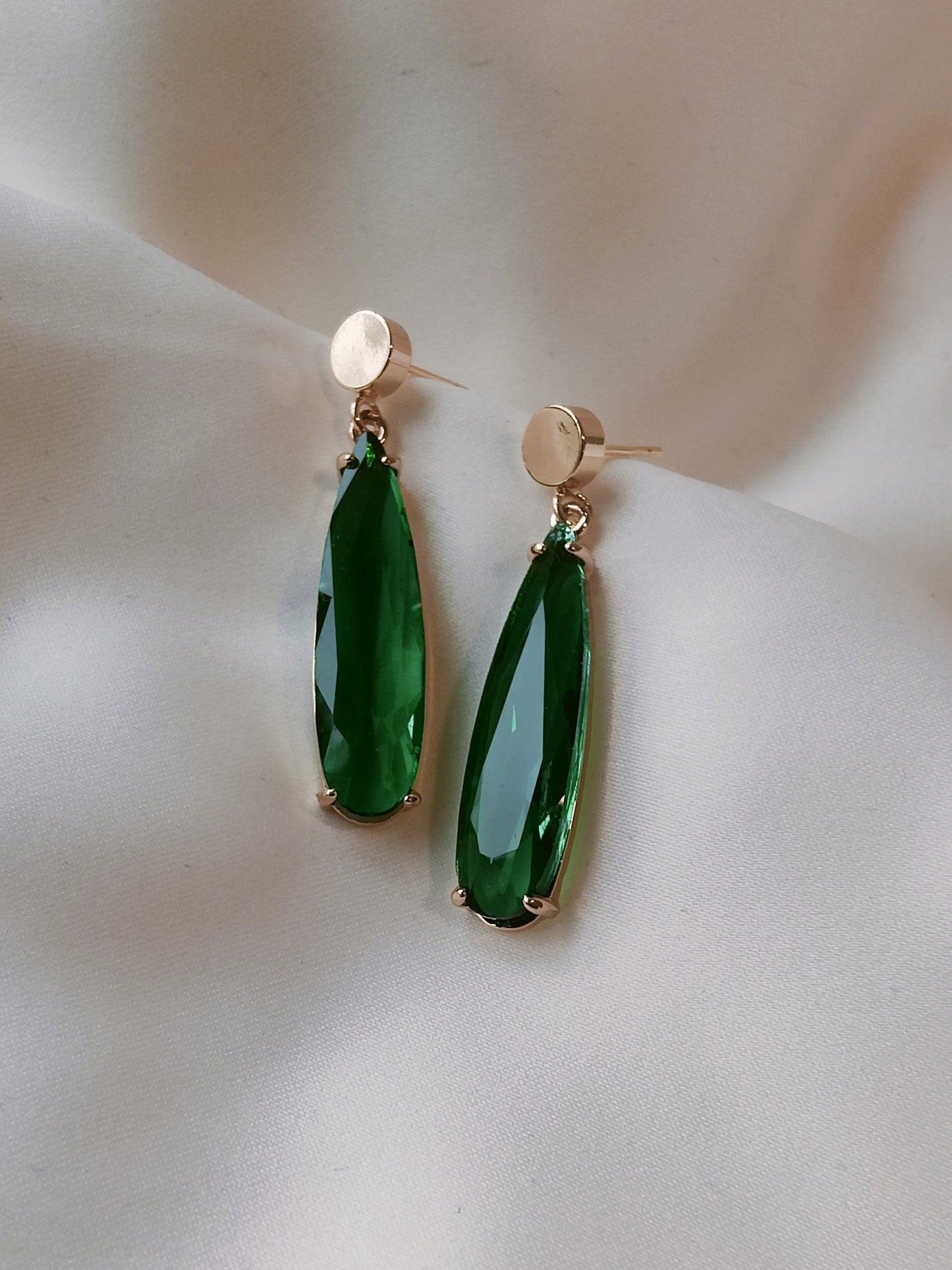 HELEN - Long Crystal Drop Earrings - Emerald