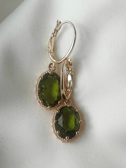 Princess Crystal Earrings - Olive Green