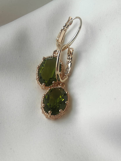 Princess Crystal Earrings - Olive Green