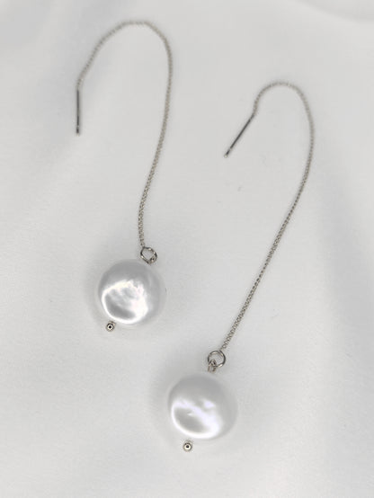 FREYA - Freshwater pearl thread earrings - Silver