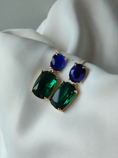 Double Gem Earring - Sapphire / Emerald