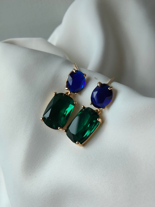 Double Gem Earring - Sapphire / Emerald