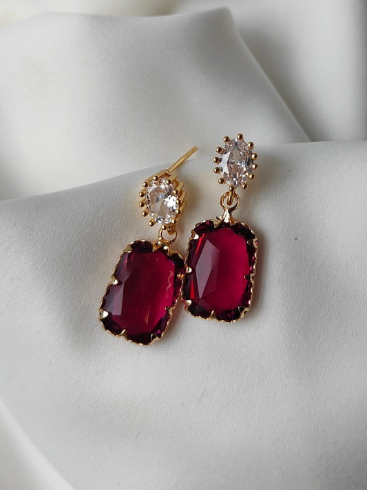 Vintage Double Gem Earring - Clear / Raspberry Pink