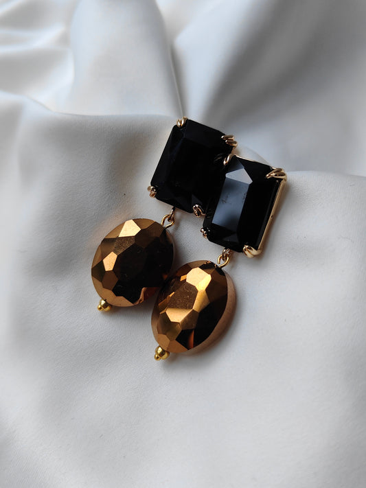 Statement Gem Earring - Black / Bronze