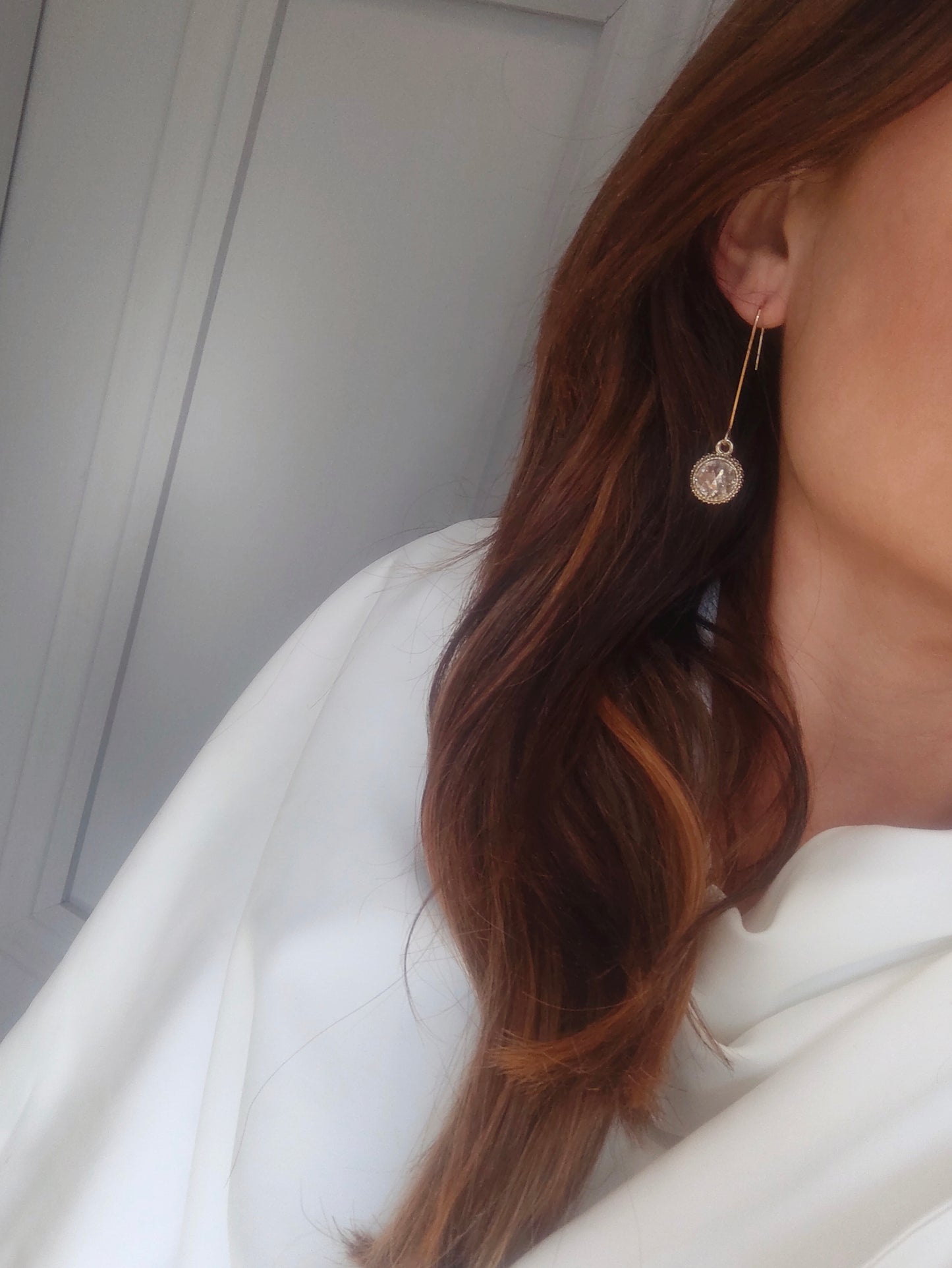 Connie - Crystal Gem Drop Earrings -Gold / Clear  Crystal
