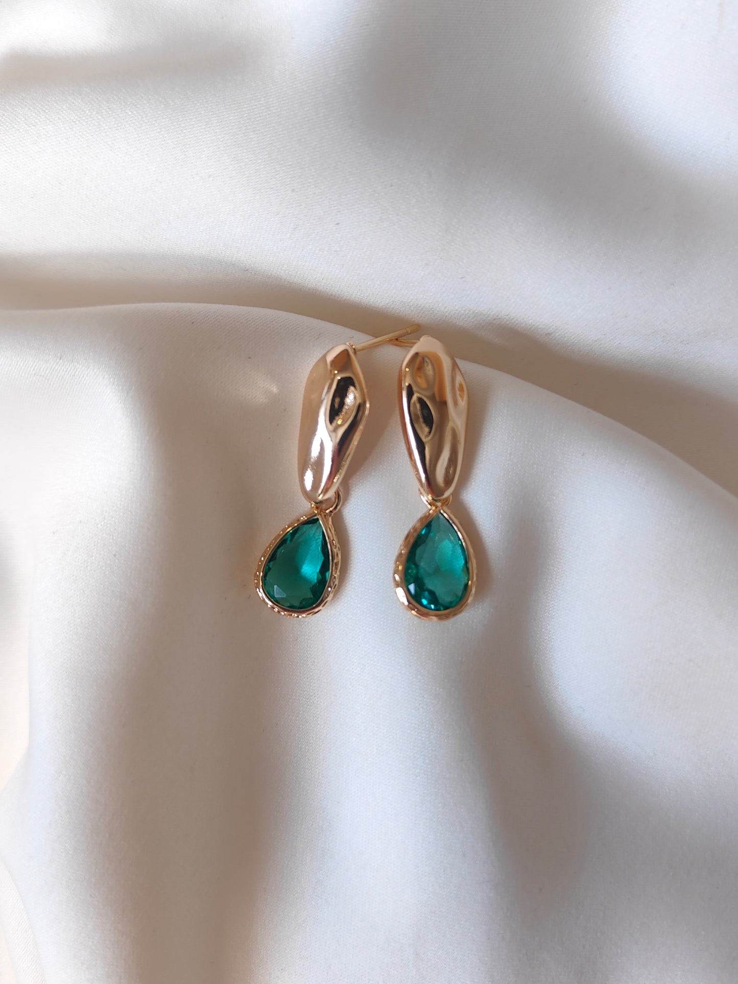 Kacey - Gold Gem Earrings - Gem Green