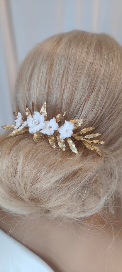 ATHENA  - Gold Floral Bridal Hair Accessory