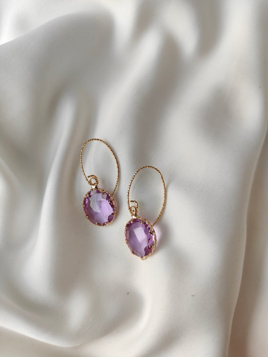 Layla - Crystal Gem Drop Earrings - Lilac