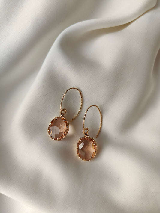 Layla - Crystal Gem Drop Earrings - Peach