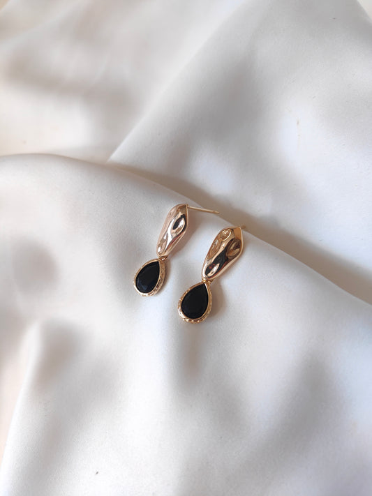 Kacey - Gold Gem Earrings - Black