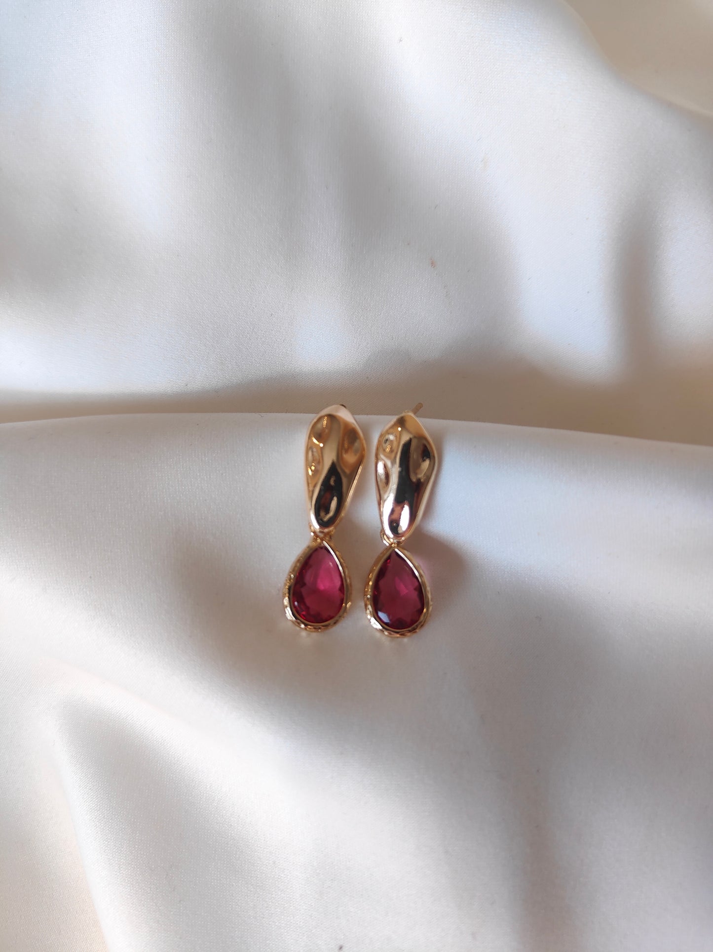 Kacey - Gold Gem Earrings - Deep Rose Pink