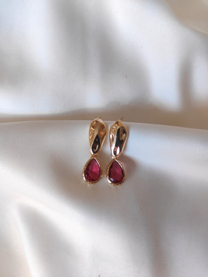 Kacey - Gold Gem Earrings - Deep Rose Pink