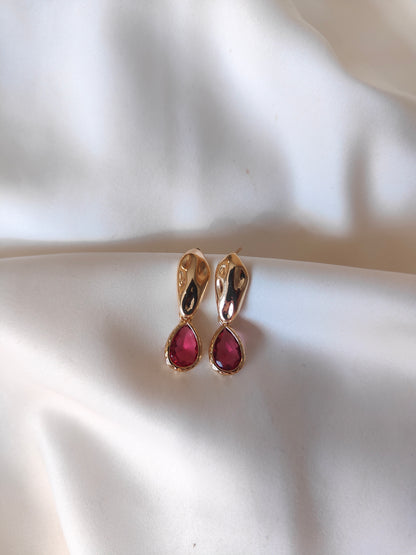 Kacey - Gold Gem Earrings - Deep Rose Pink