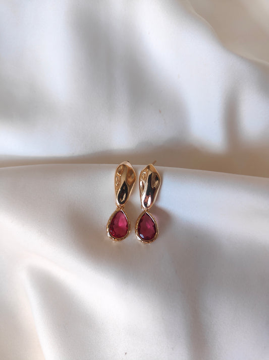 Kacey - Gold Gem Earrings - Deep Rose Pink
