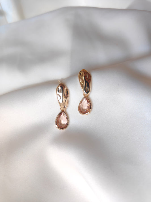 Kacey - Gold Gem Earrings - Soft Pink