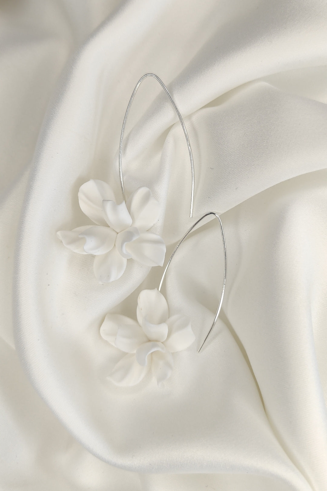 ANEMONE - Silver Floral  Statement Bridal Earrings