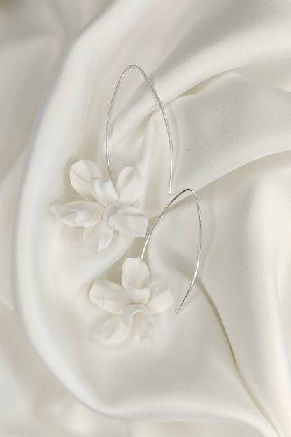 ANEMONE - Silver Floral  Statement Bridal Earrings