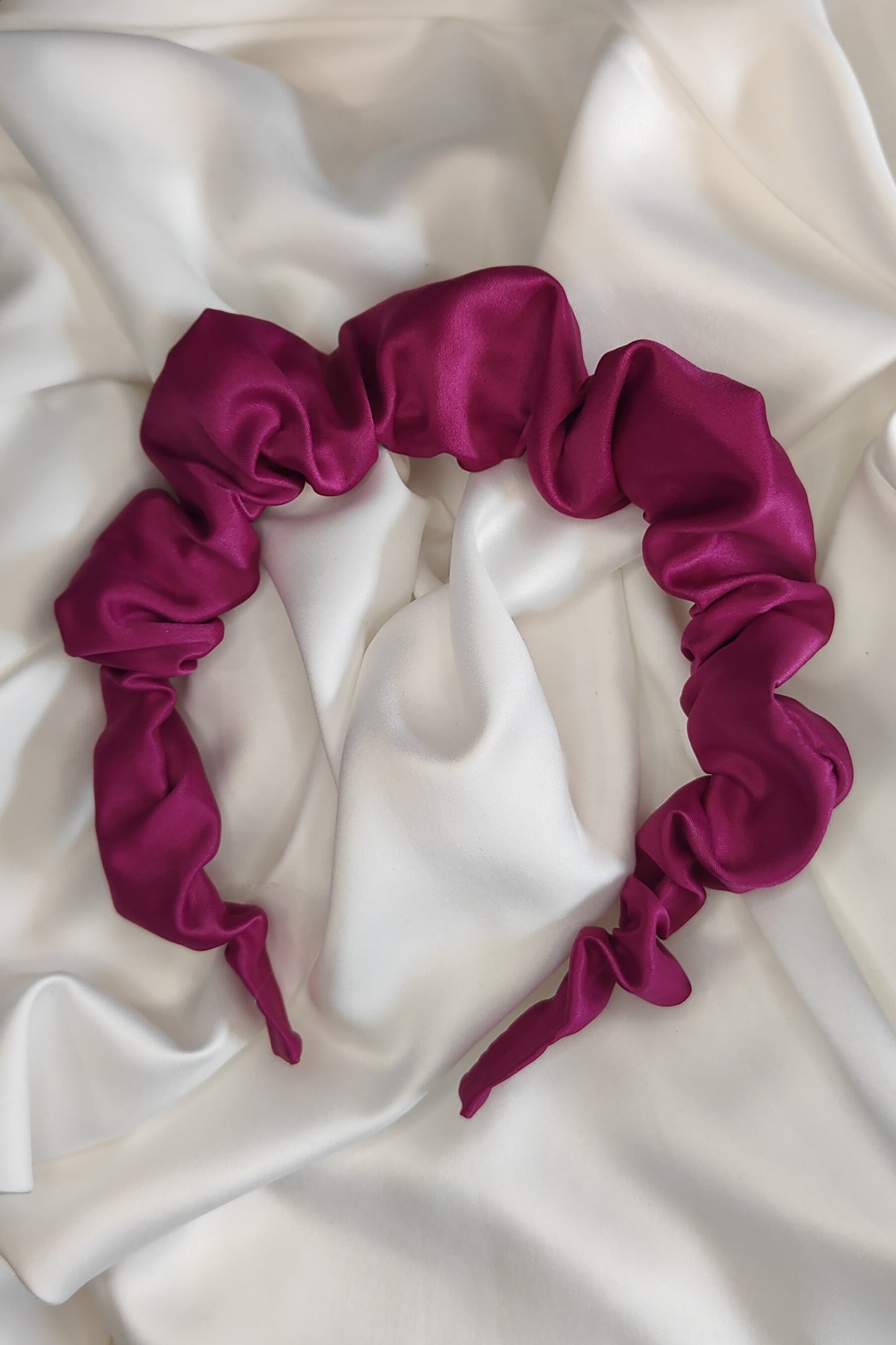 Fuchsia Pink Satin Petite Ruffle Headband  -  ☘ IRISH DESIGN