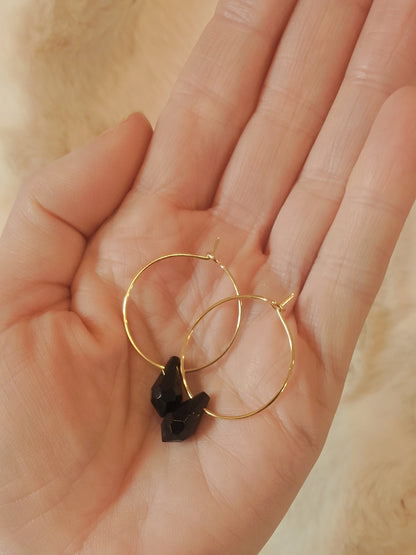 JENNA - Gold Hoop Earrings - Black