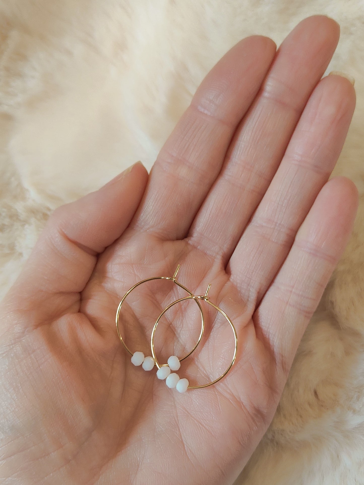 ANYA - Simple Gold & White Hoop Earrings