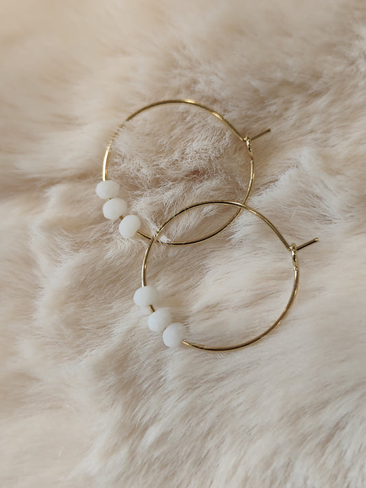 ANYA - Simple Gold & White Hoop Earrings