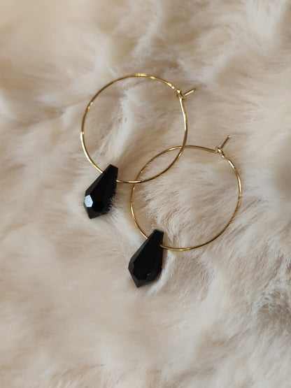 JENNA - Gold Hoop Earrings - Black