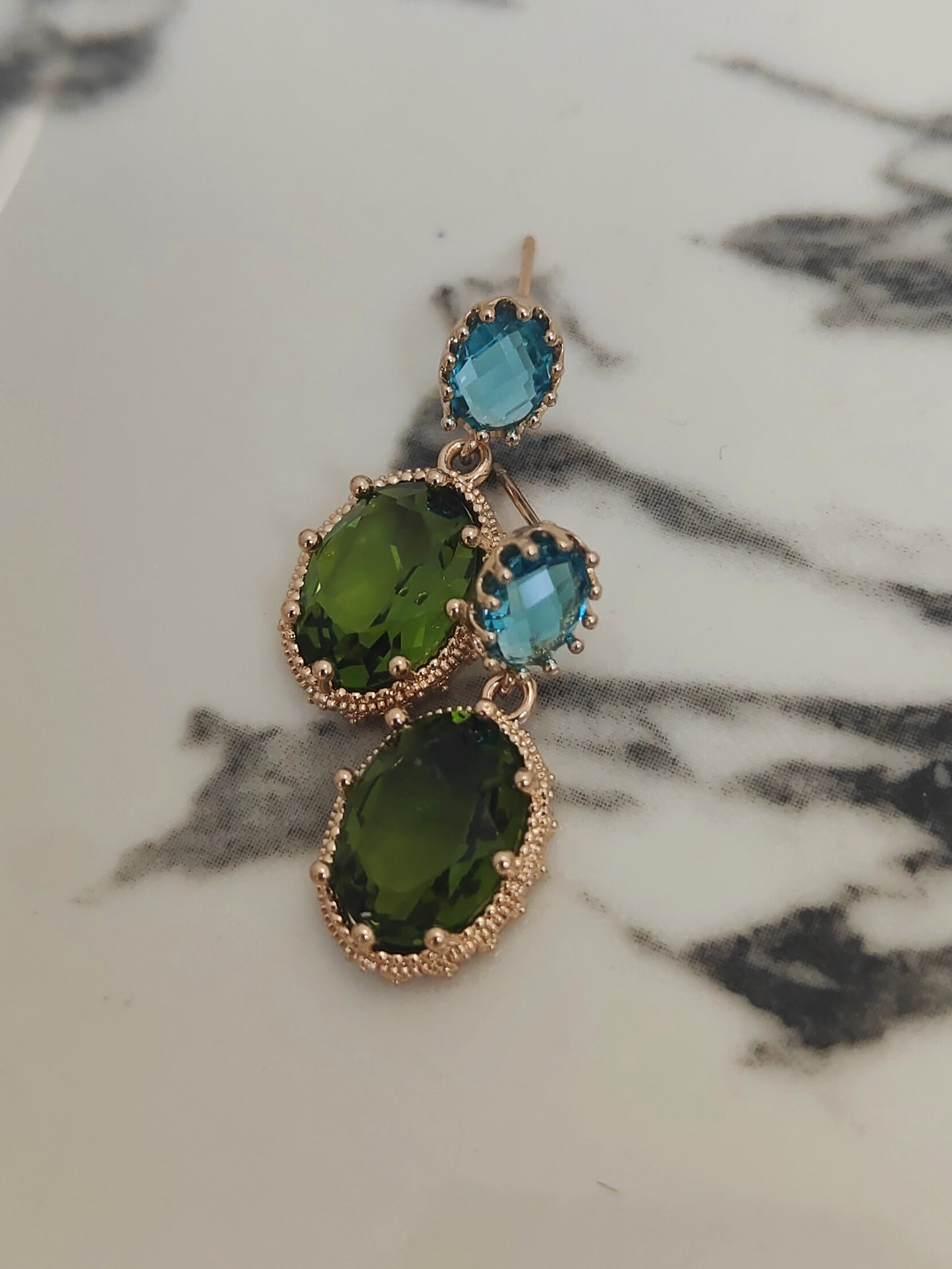 Glam Gem Earring - Aqua and Olive