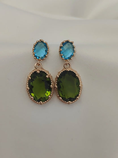 Glam Gem Earring - Aqua and Olive