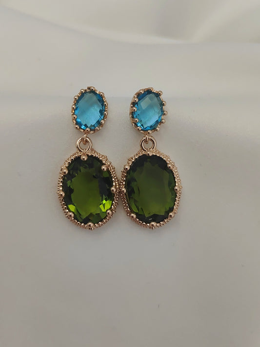 Earring Gem Glam - Aqua agus Olive