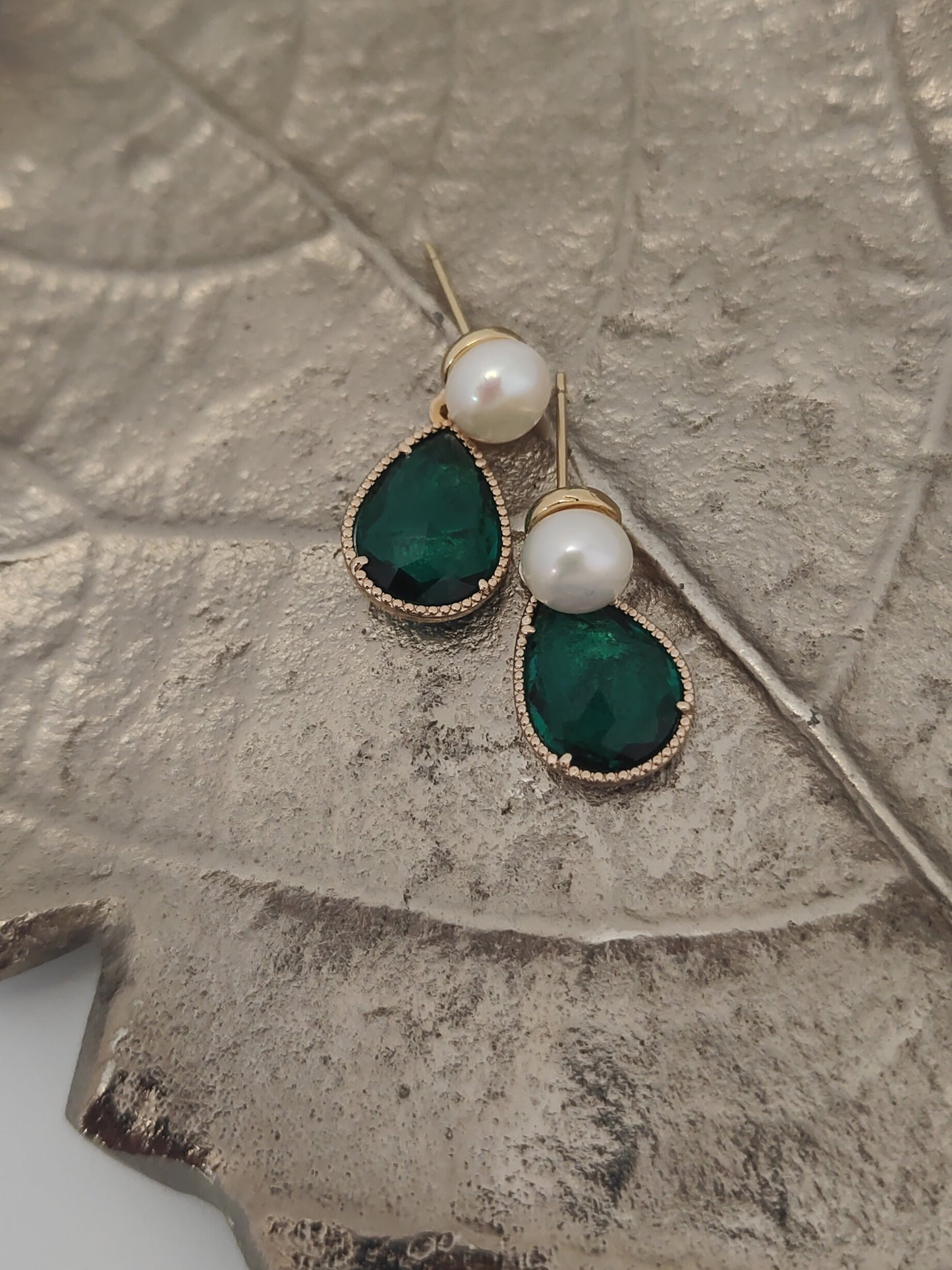 Earring Gem Pearl - Emerald