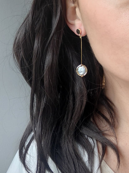 GLORIA - Pearl & Gold Drop Earrings