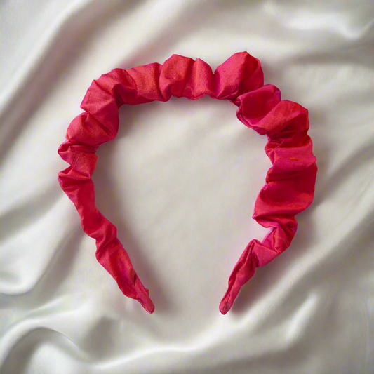 Petite Ruffle Headband - Coral Pink -  Raw Silk