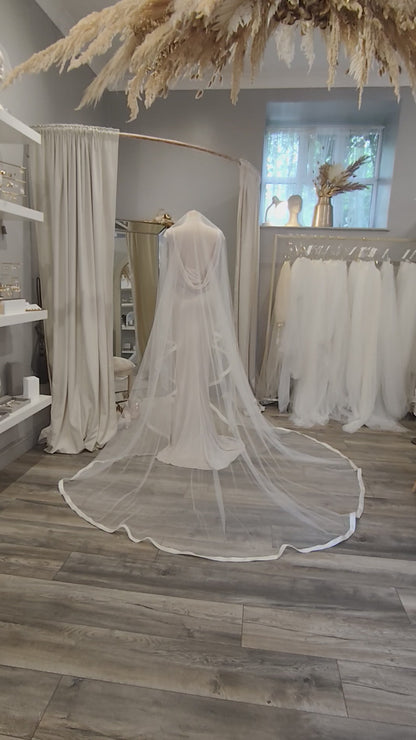 MARA -  Dramatic Satin Edge Drop Veil (Soft Net)