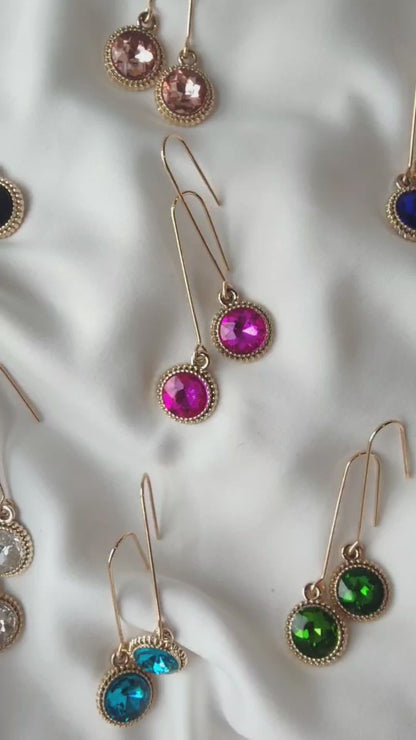 Connie - Crystal Gem Drop Earrings - Gold / Royal Blue