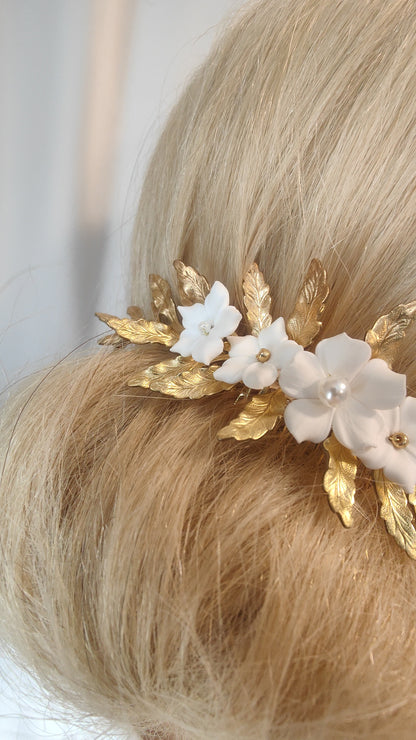 ATHENA  - Gold Floral Bridal Hair Accessory