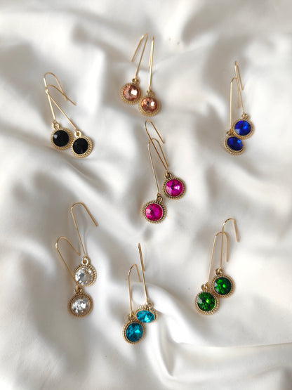 Connie - Crystal Gem Drop Earrings - Gold / Emerald Green
