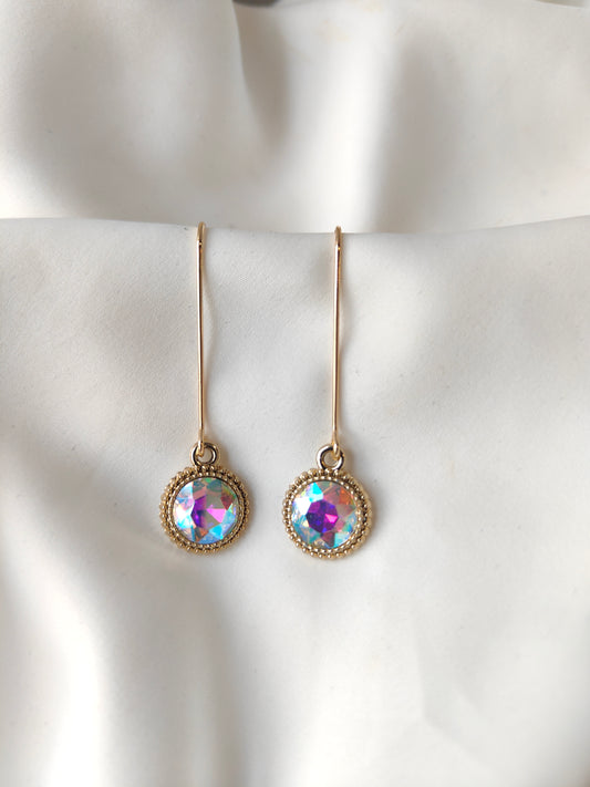 Connie - Crystal Gem Drop Earrings - Gold / Ice