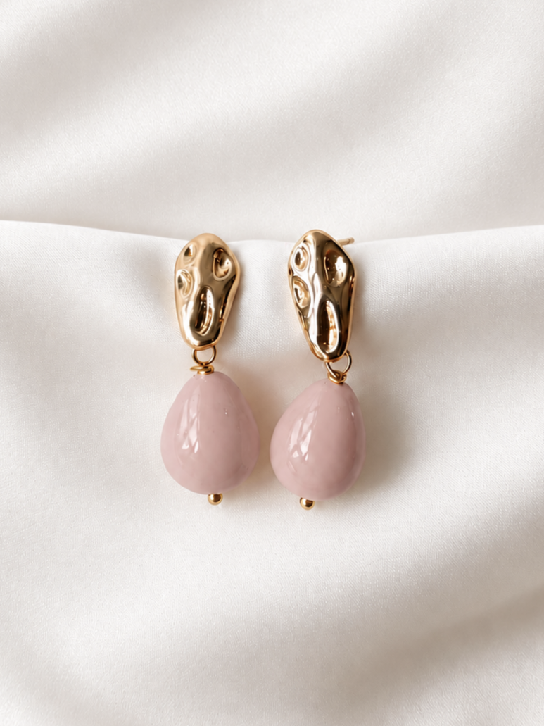 CAROL - Pastel Pink & Gold Tear Drop Earring
